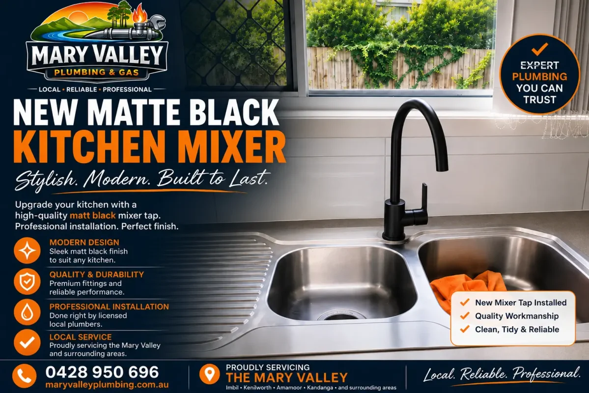 Matt Black Kitchen Sink Mixer Installation - Mary Valley Plumbing Project